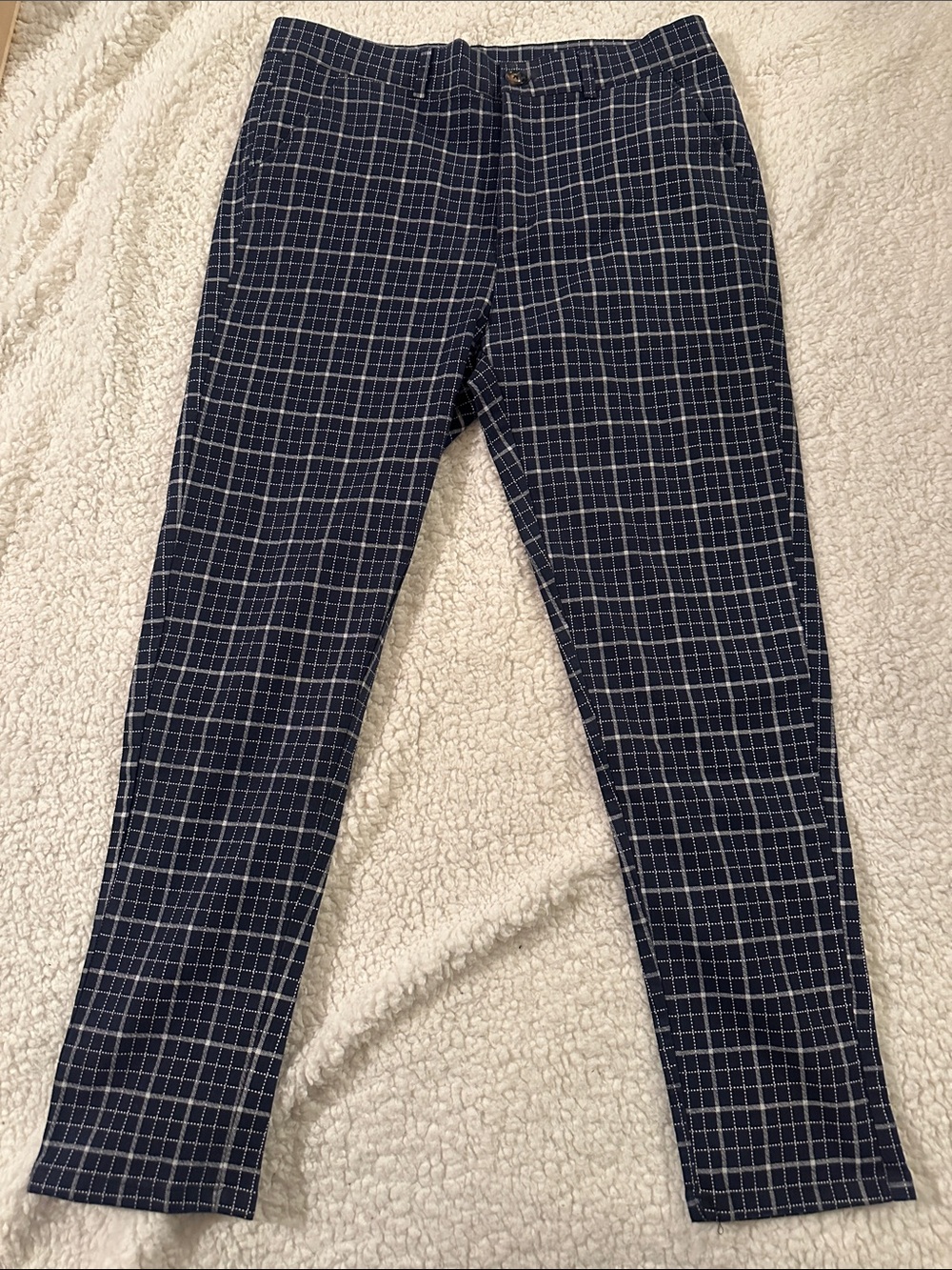 Navy Windowpane Slim Pants